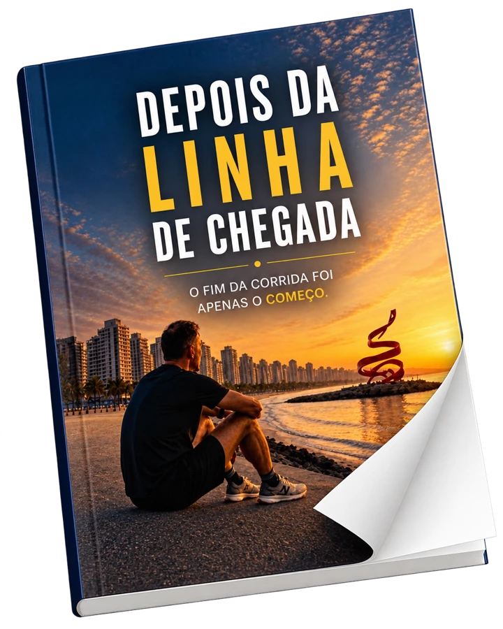 Capa de Depois da Linha de Chegada em uma composição com a página virando